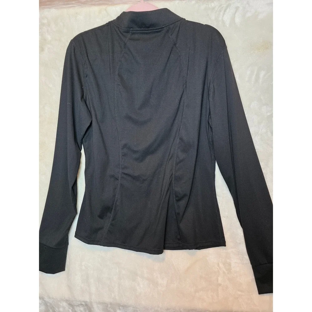 Womens‎ Black Full Zip Athletic Track Jacket Thumbhole Cuffs Size L Athleisure